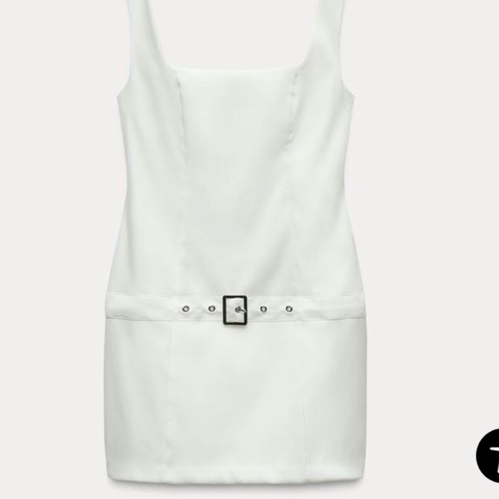 Zara White Square-Neck Mini Dress with Belt